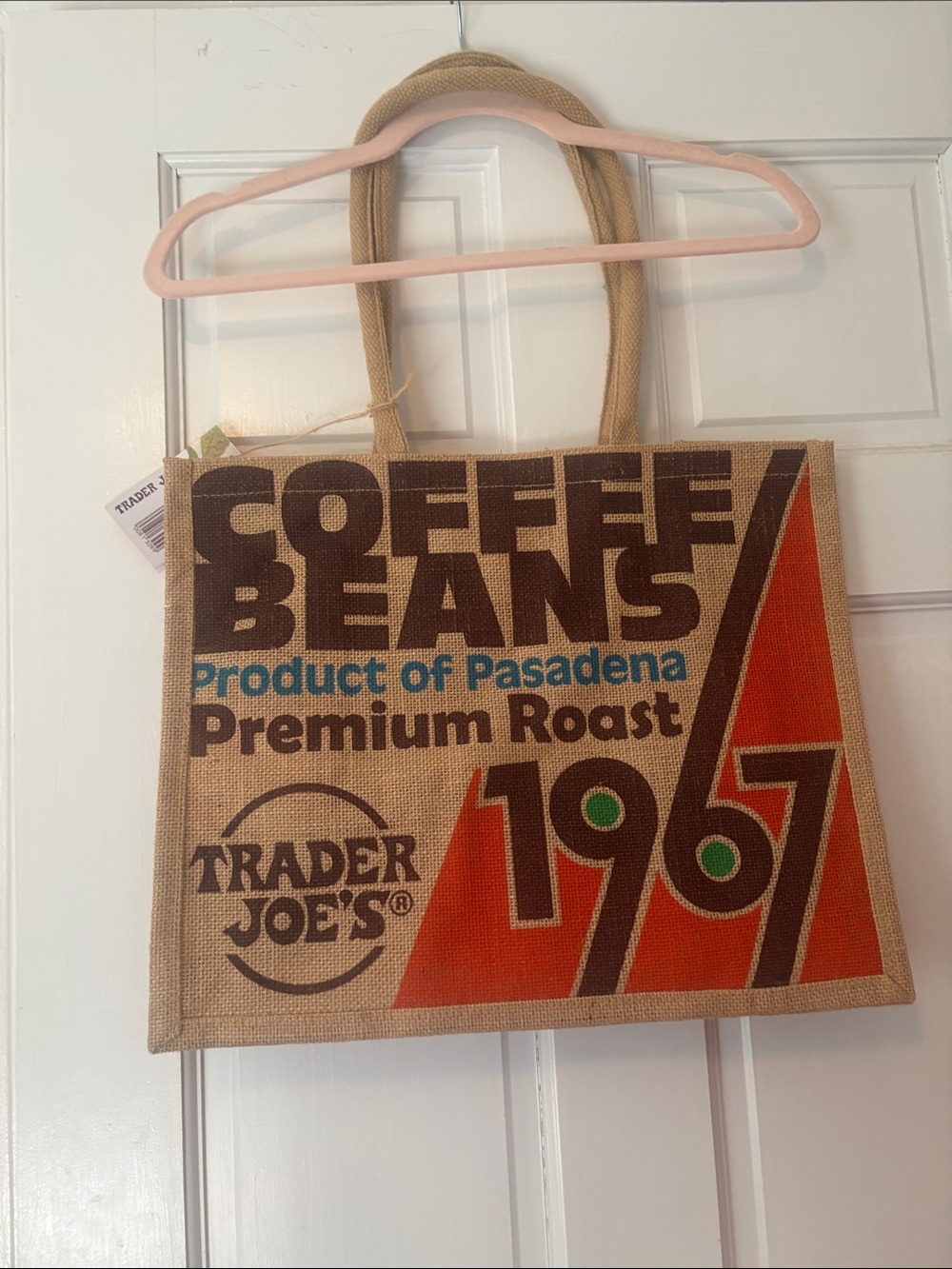 Trader Joe's Jute Tote Bag - Coffee Beans Print - Brown & Orange